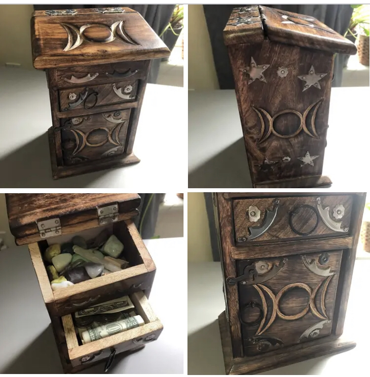 Hand carved Moon Phase Treasure Box