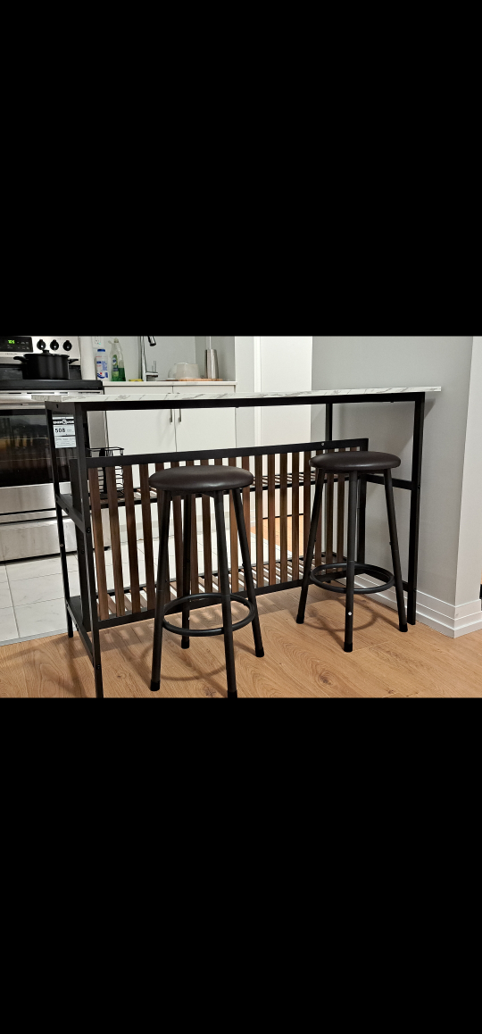 kitchen counter table and 2 bar stools