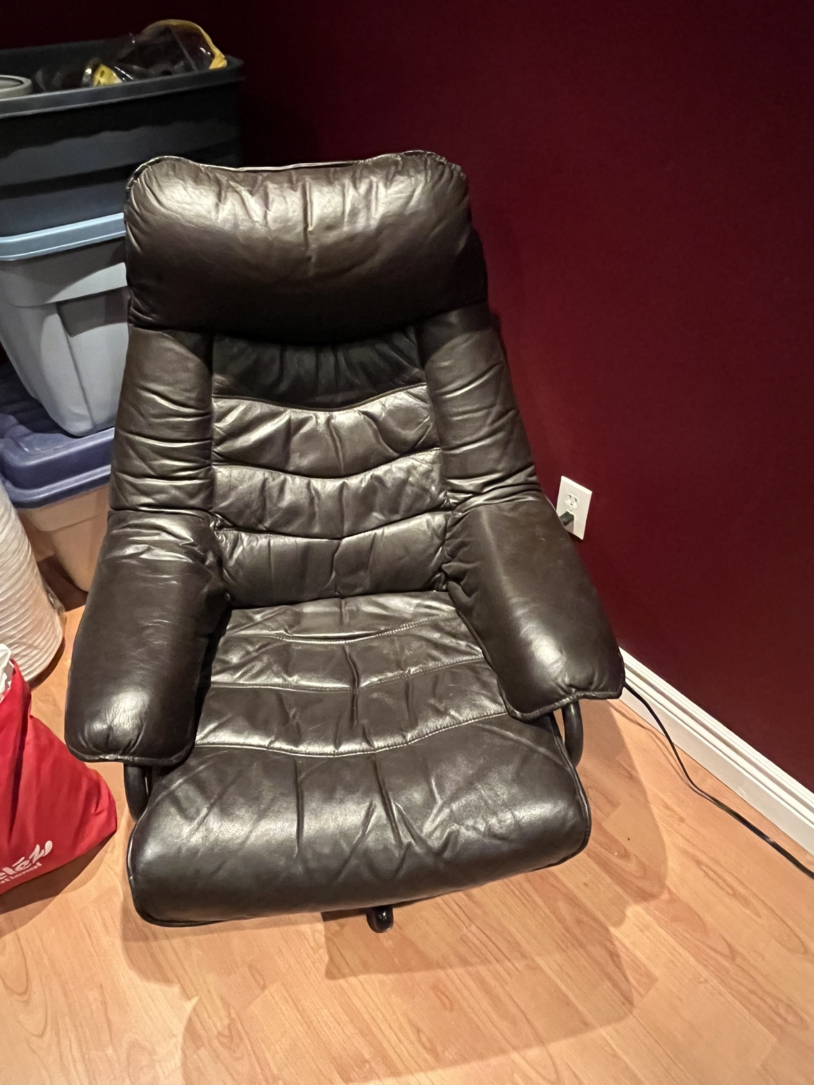 Faux brown leather recliner chair, no ottoman 360 degree swivel - photo 3
