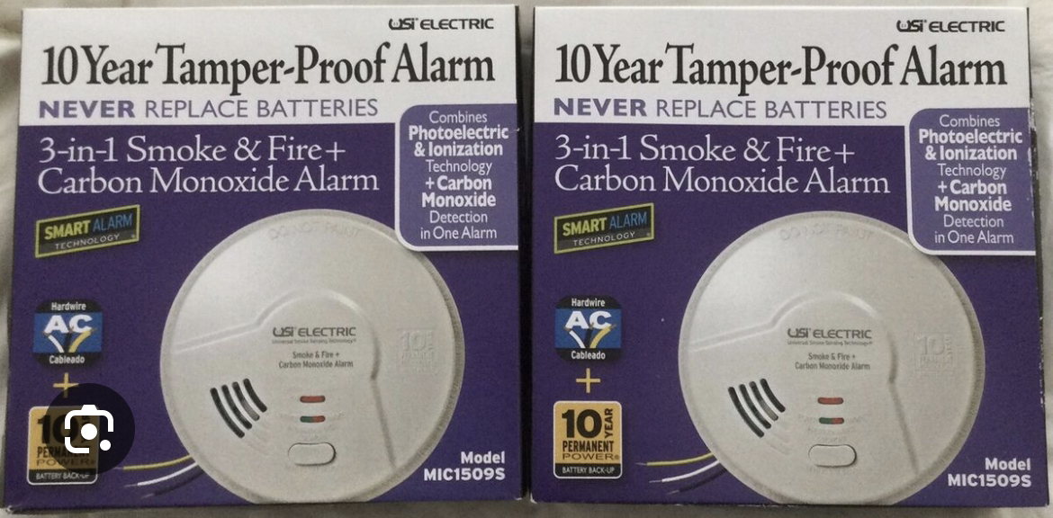 2x New USI Electric 3 In 1 Smoke/Fire/Carbon Monoxide Alarm