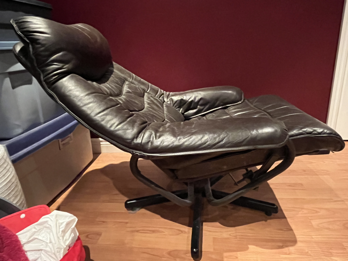 Faux brown leather recliner chair, no ottoman 360 degree swivel - photo 2