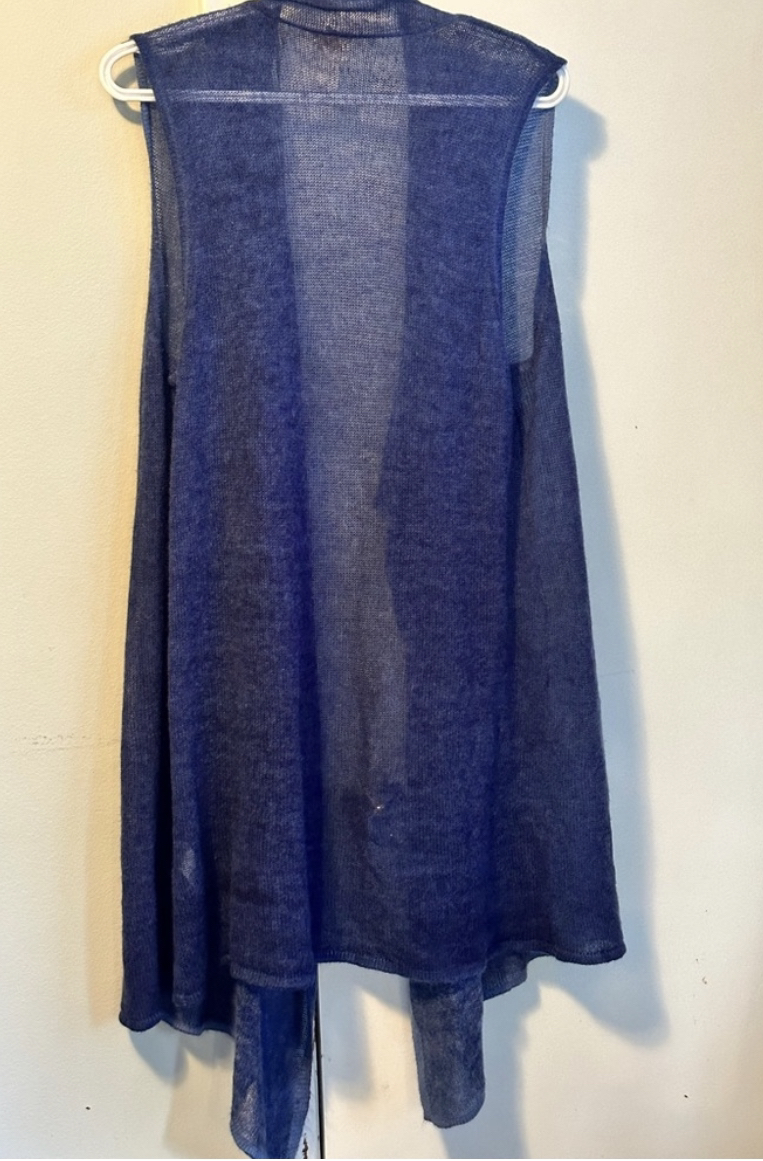 Light loose knit long sleeveless duster cardigan Sz M image indicator(2)