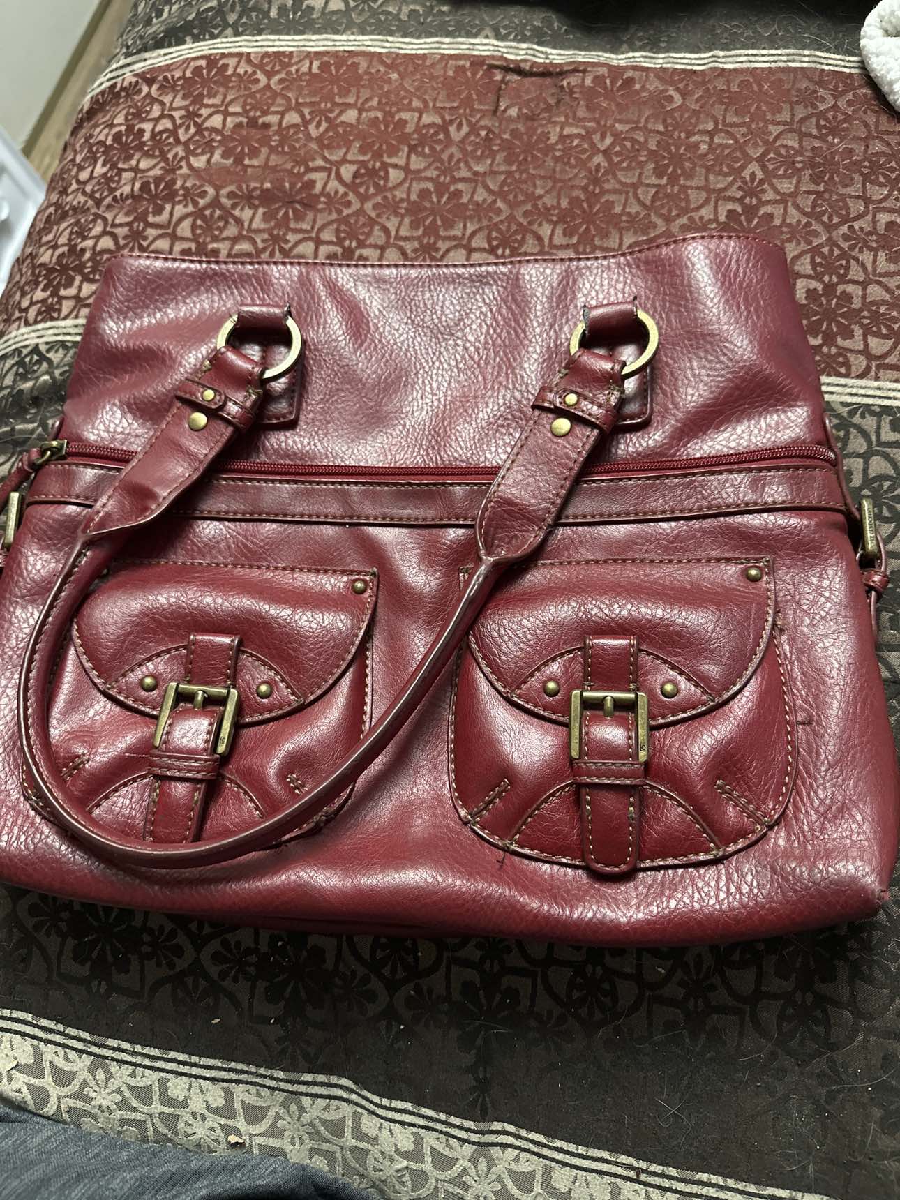 Dark Red leather hand bag thumbnail
