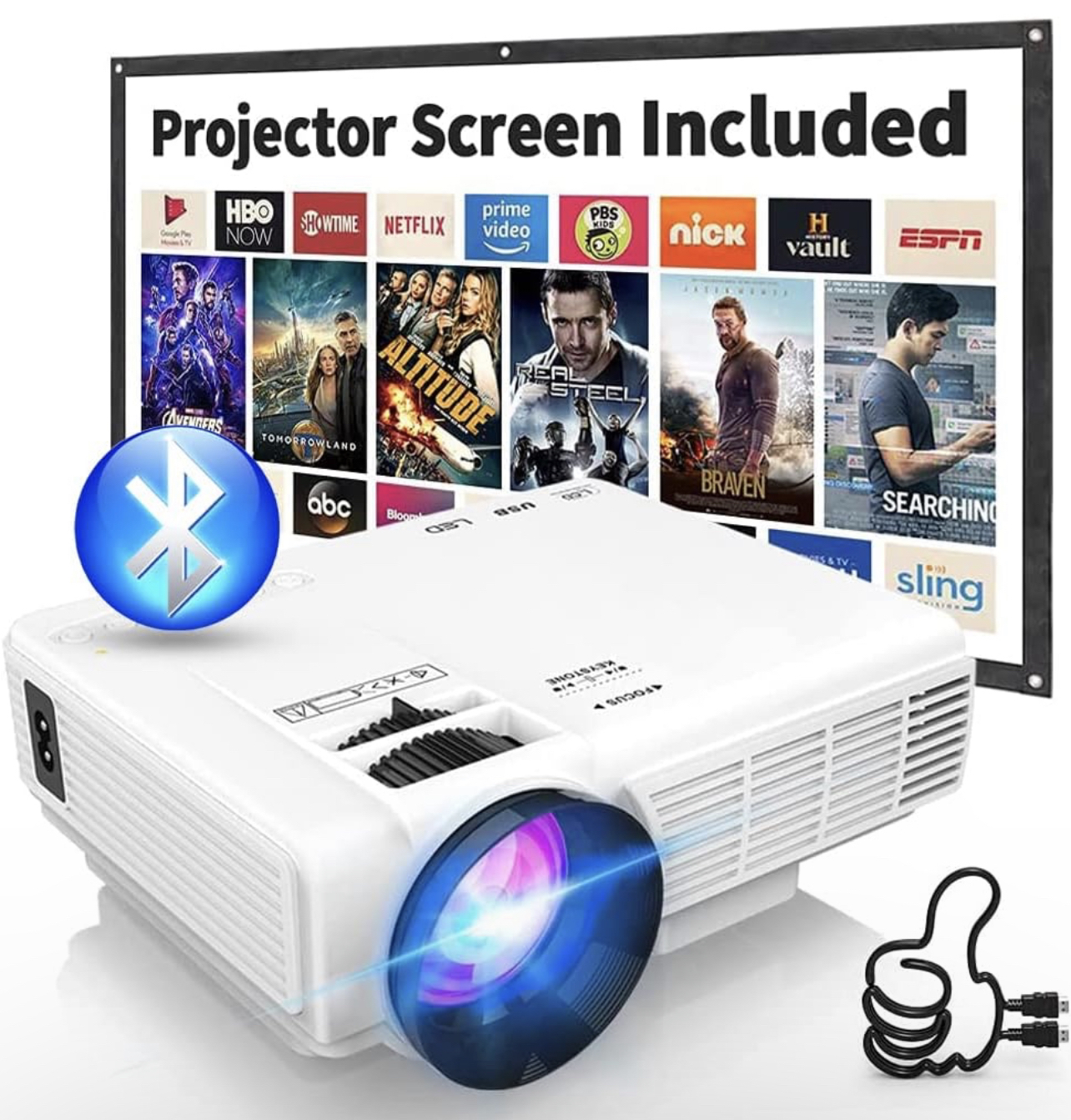 Mini Bluetooth projector with 100'' Projector Screen thumbnail