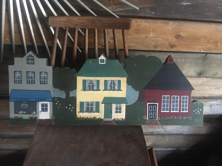 Painted General store village scene on wood thumbnail