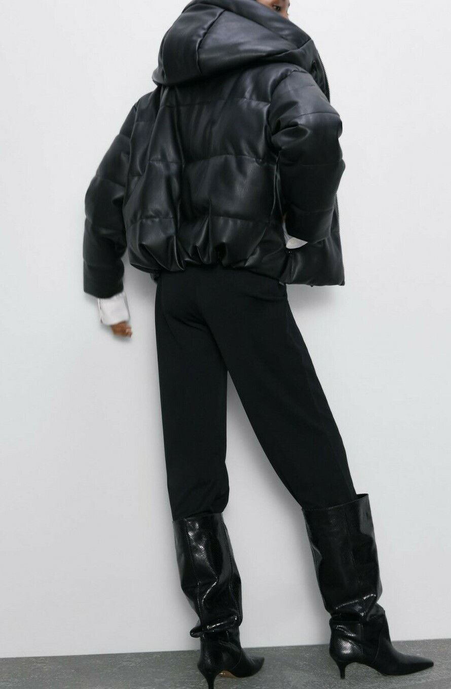 ZARA HOODED FAUX LEATHER JACKET BLACK image indicator(3)