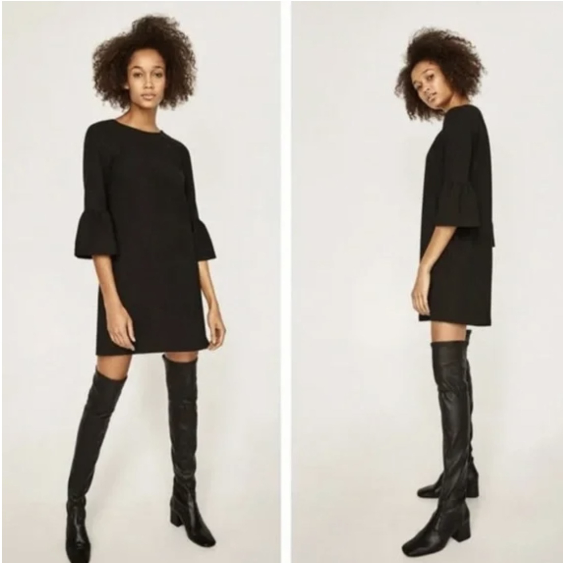 Zara black mini bell sleeve dress size M