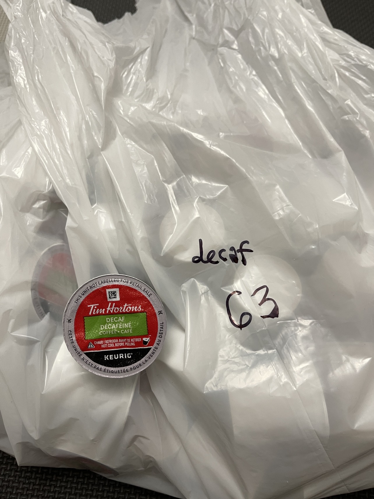 Tims 'decaf' capsules for keurig