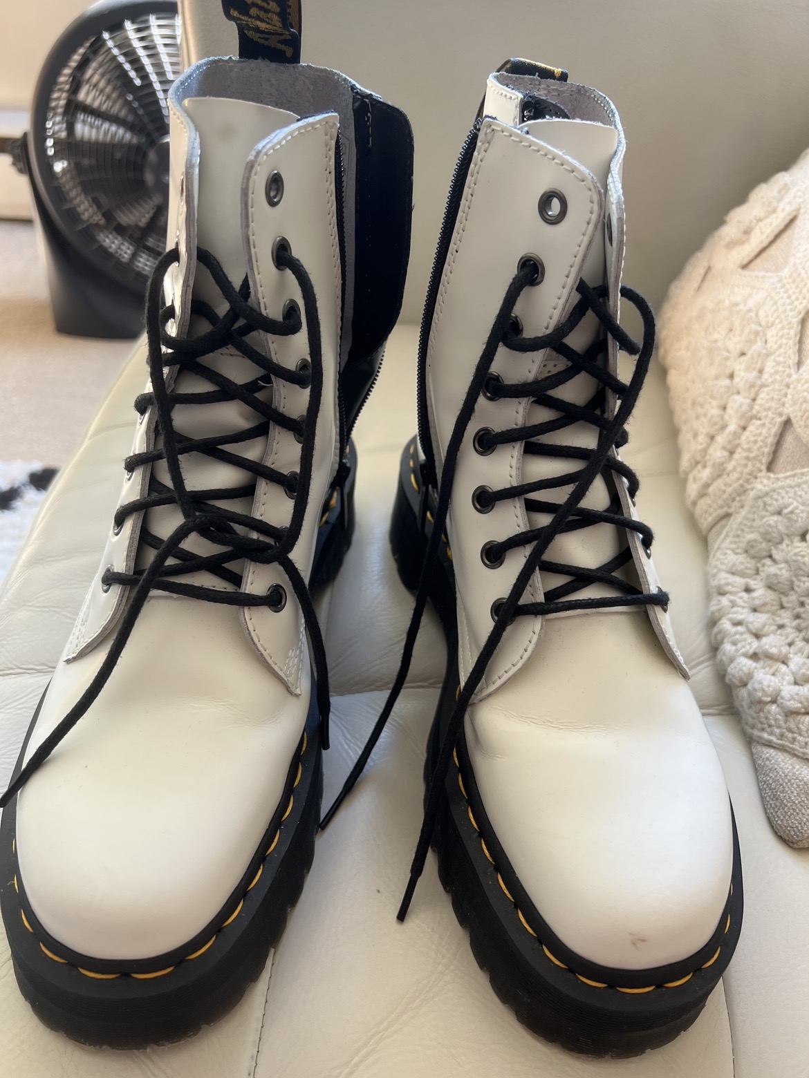 Women’s white platform Doc Martens