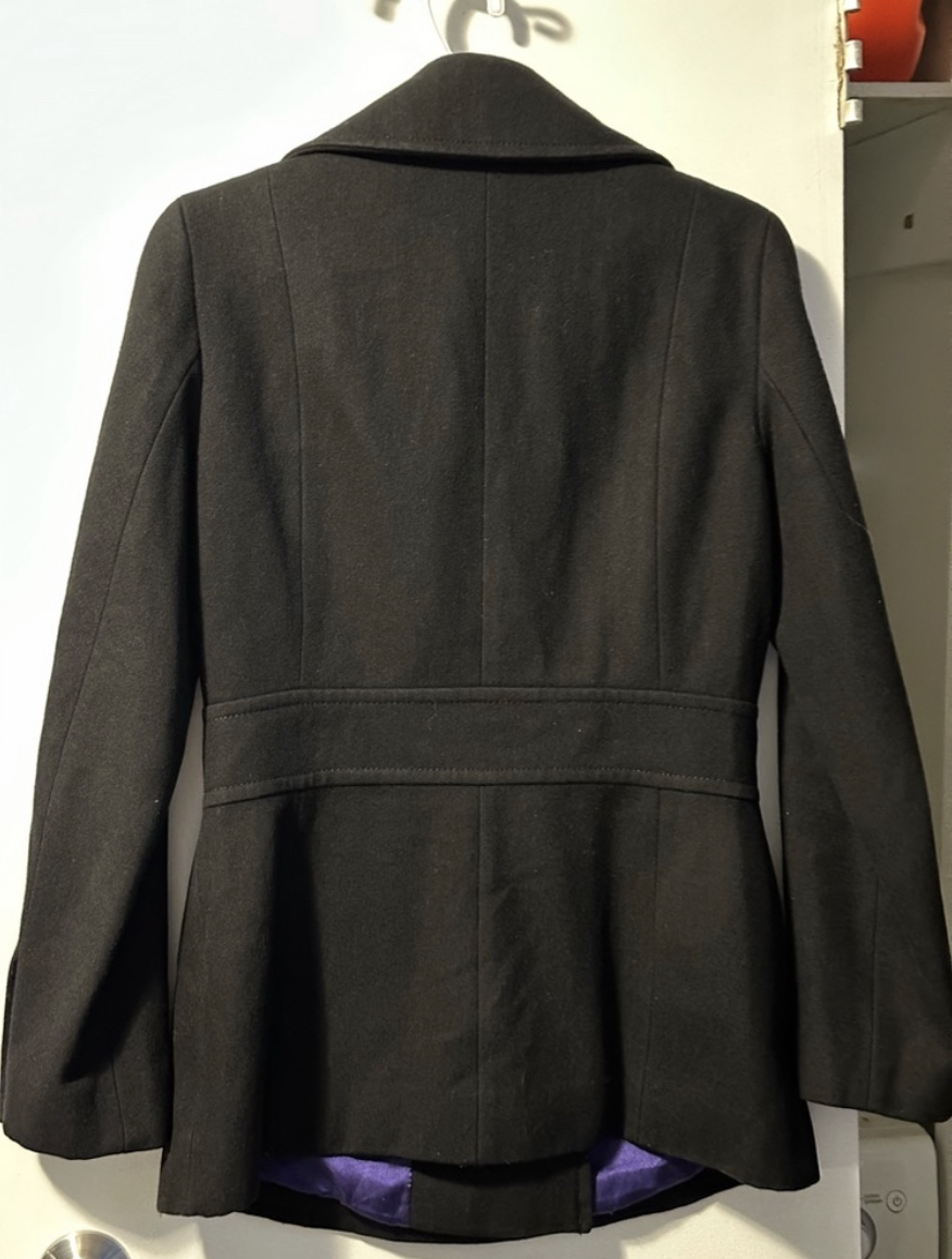 Kenneth Cole Black double breasted wool pea coat sz small image indicator(4)