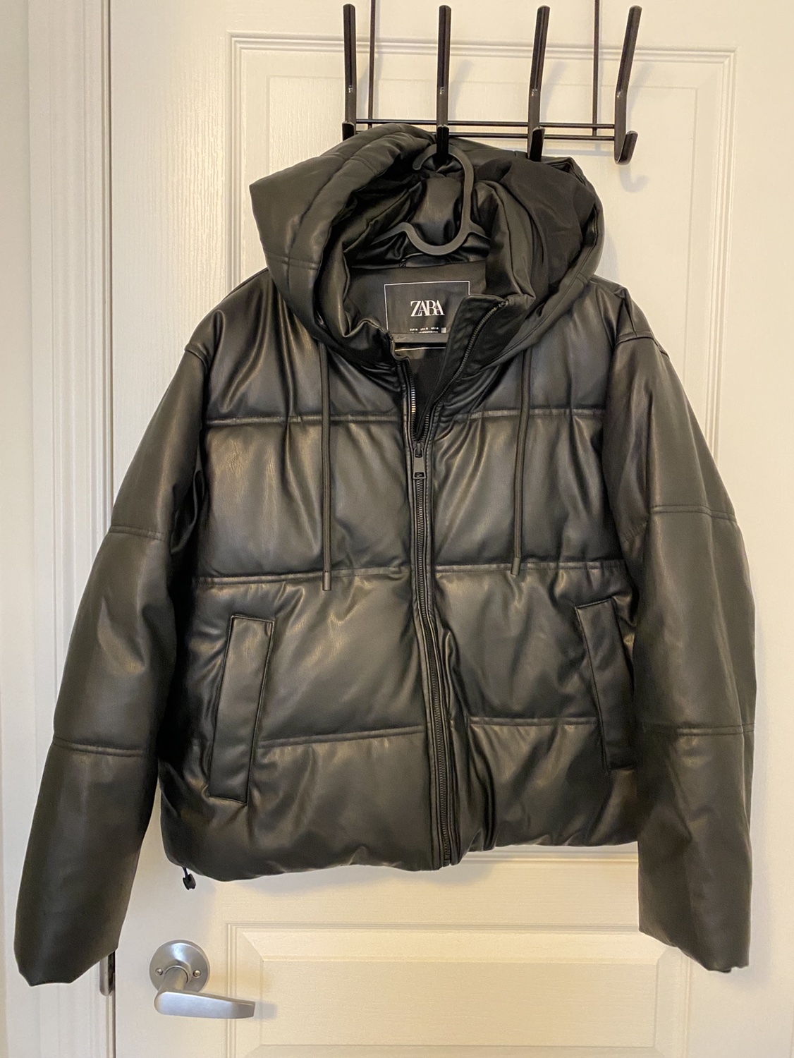 ZARA HOODED FAUX LEATHER JACKET BLACK image indicator(4)