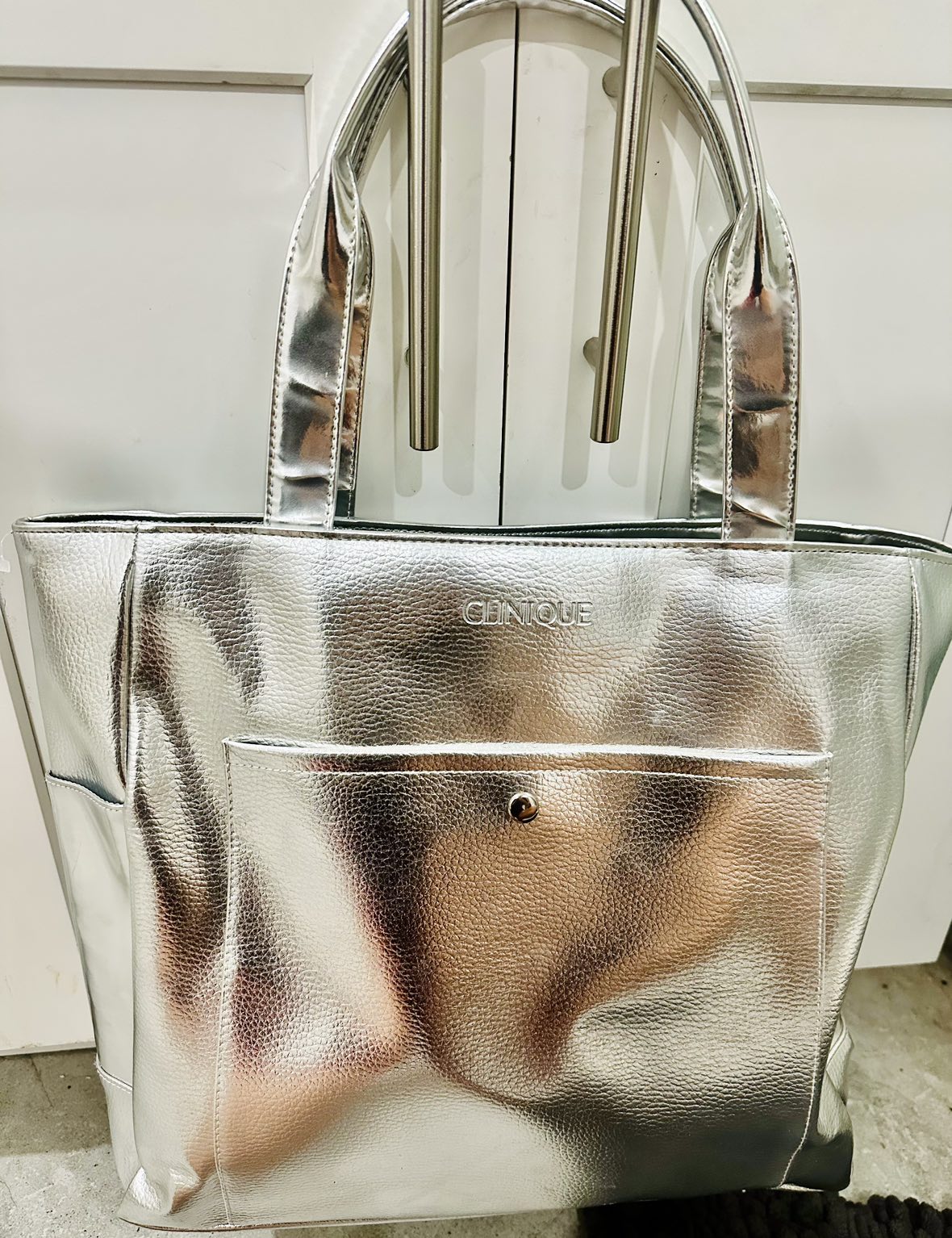 New Clinique silver Large tote bag