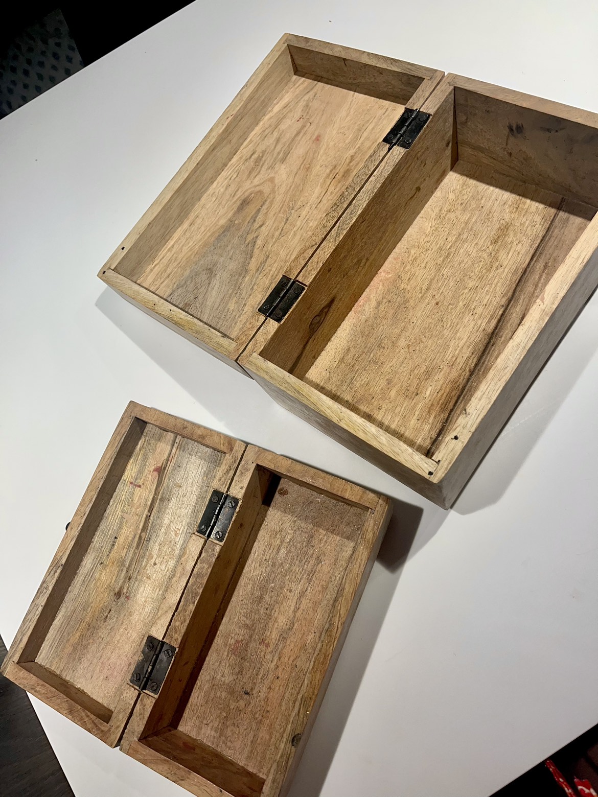 Two wooden carved trinket boxes with hinge used good condition image indicator(4)