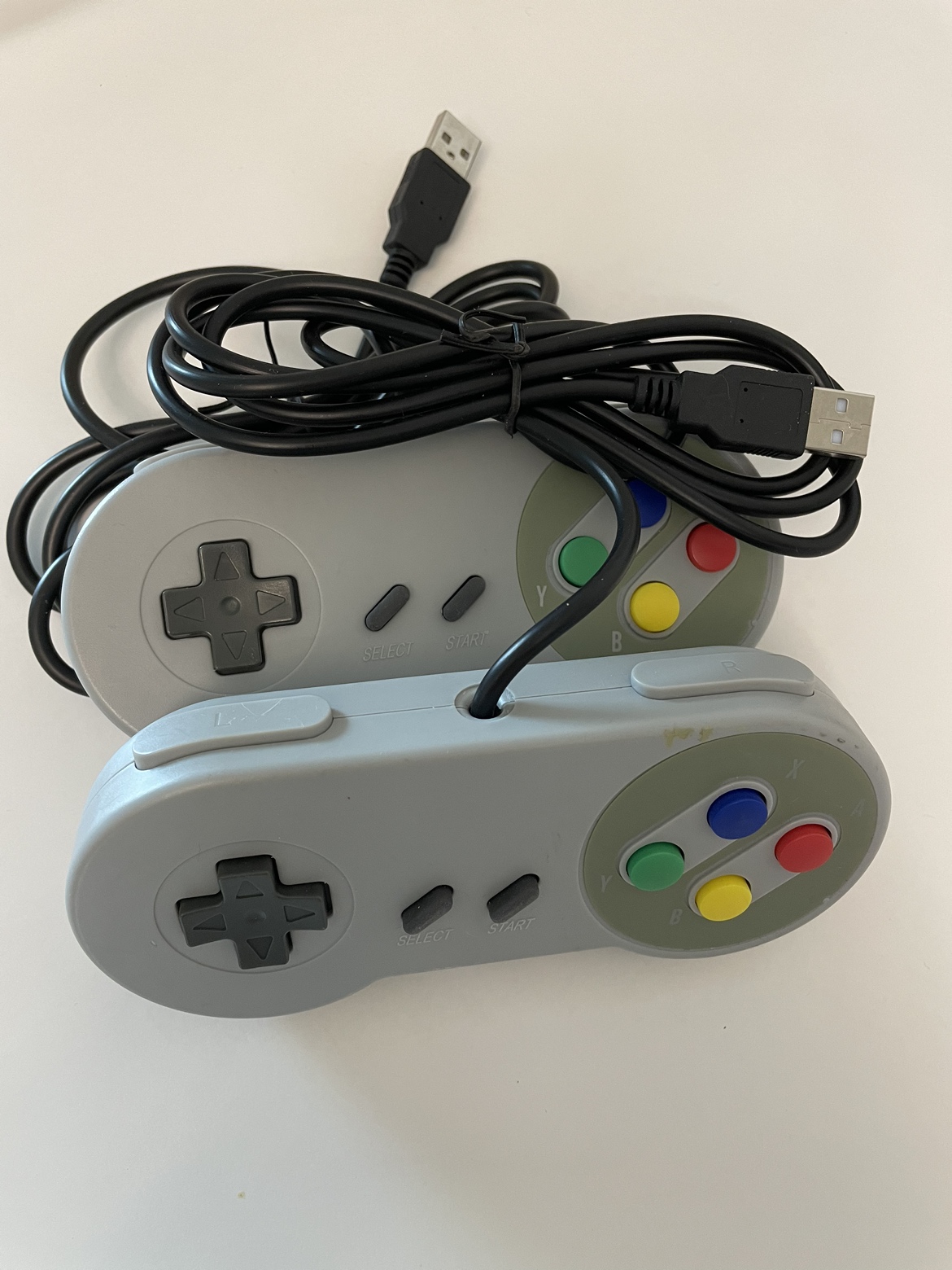 A pair of USB game controllers