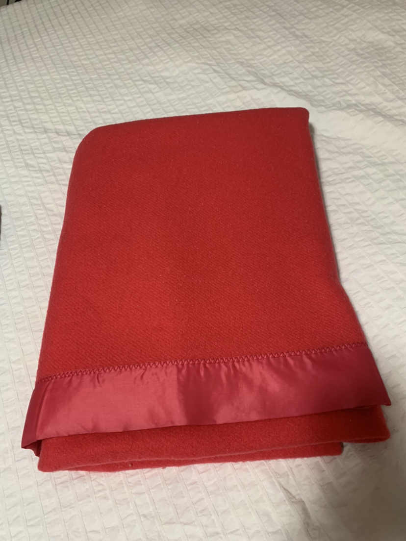 Vtg 100% Virgin Wool Woodward’s blanket - red! 60” x 90” thumbnail