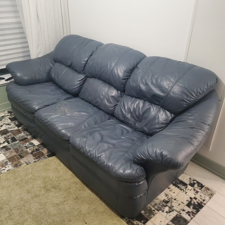 *Free-Blue Leather Couch-Free* out by Monday