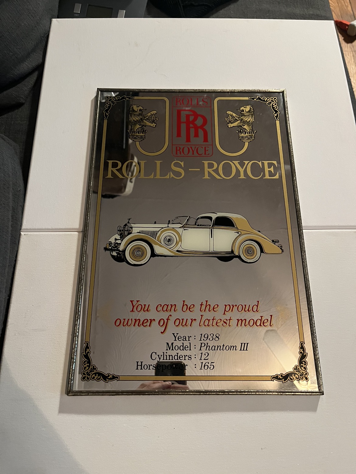 Vintage 1938 Rolls Royce Phantom III Laminated Mirror thumbnail
