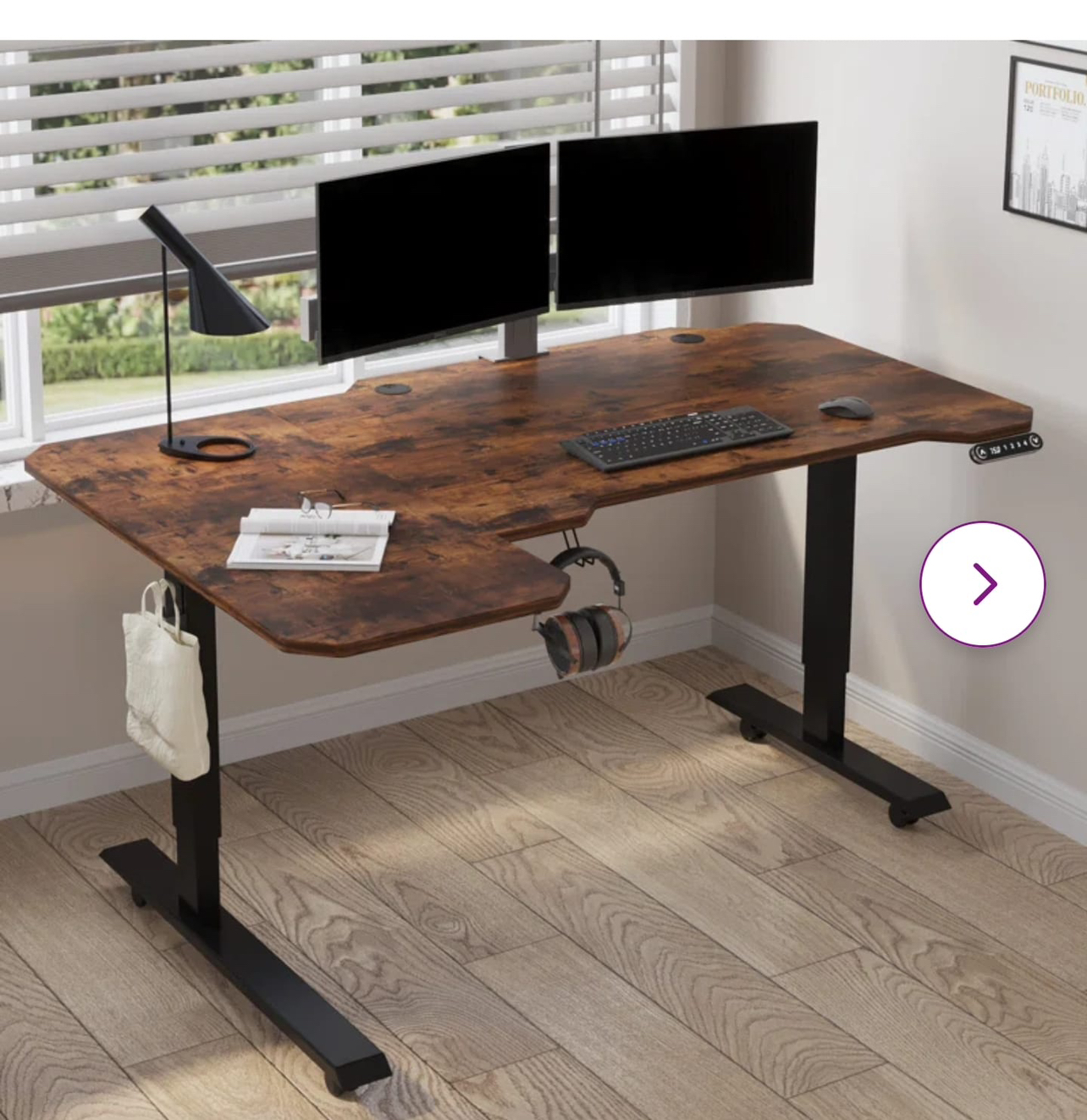 L shaped height adjustable desk
