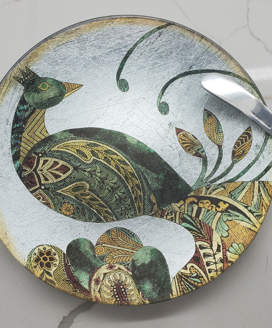Peacock Plate with Knife