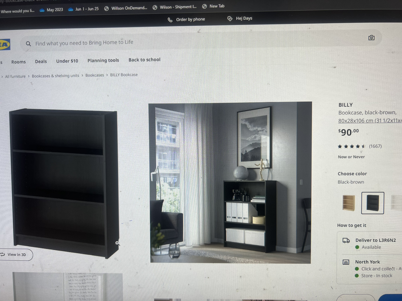 Ikea Billy Shelf， Black-Brown