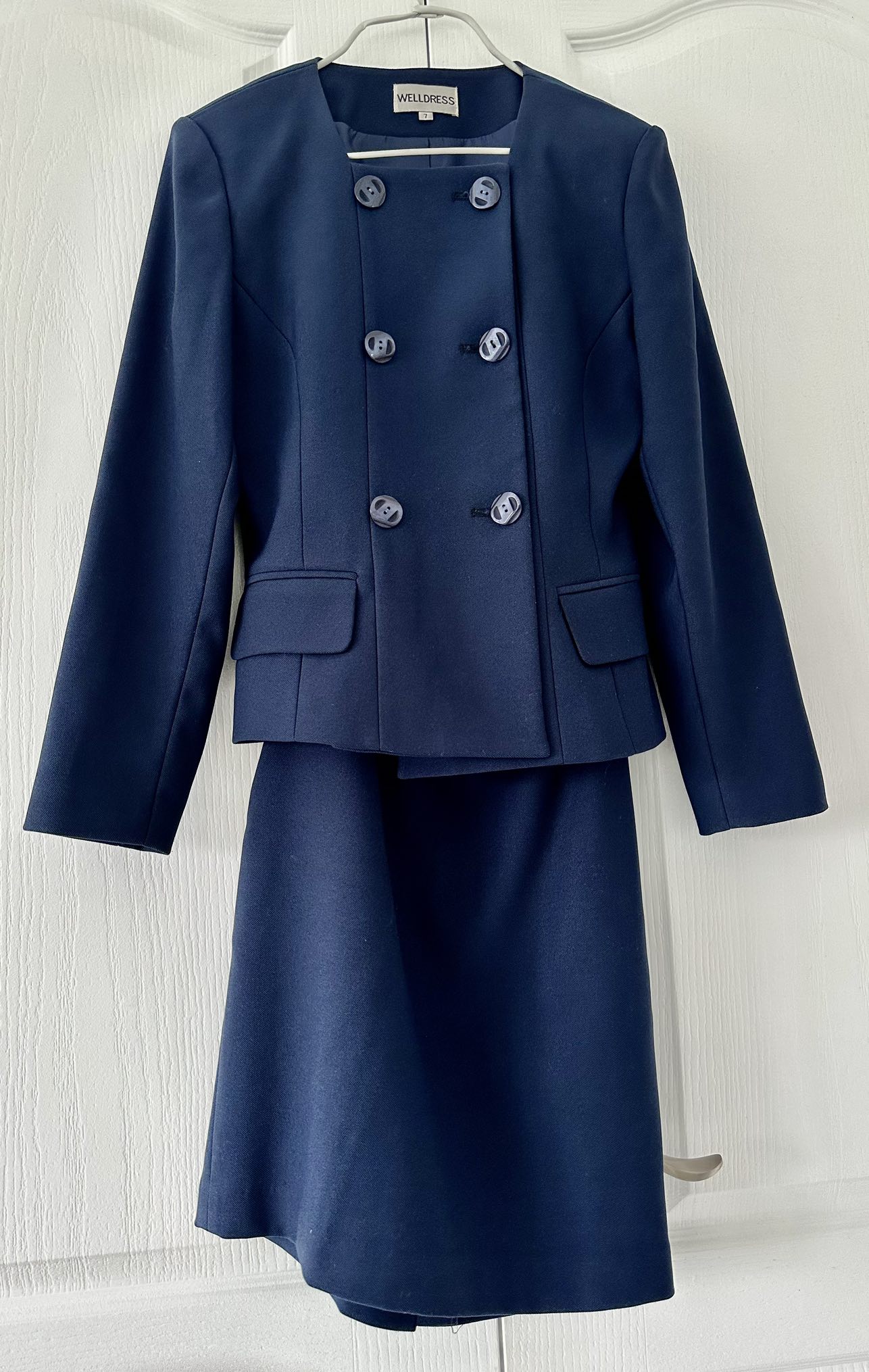 Welldress Blue Double Breasted Ladies Suit, Size 7