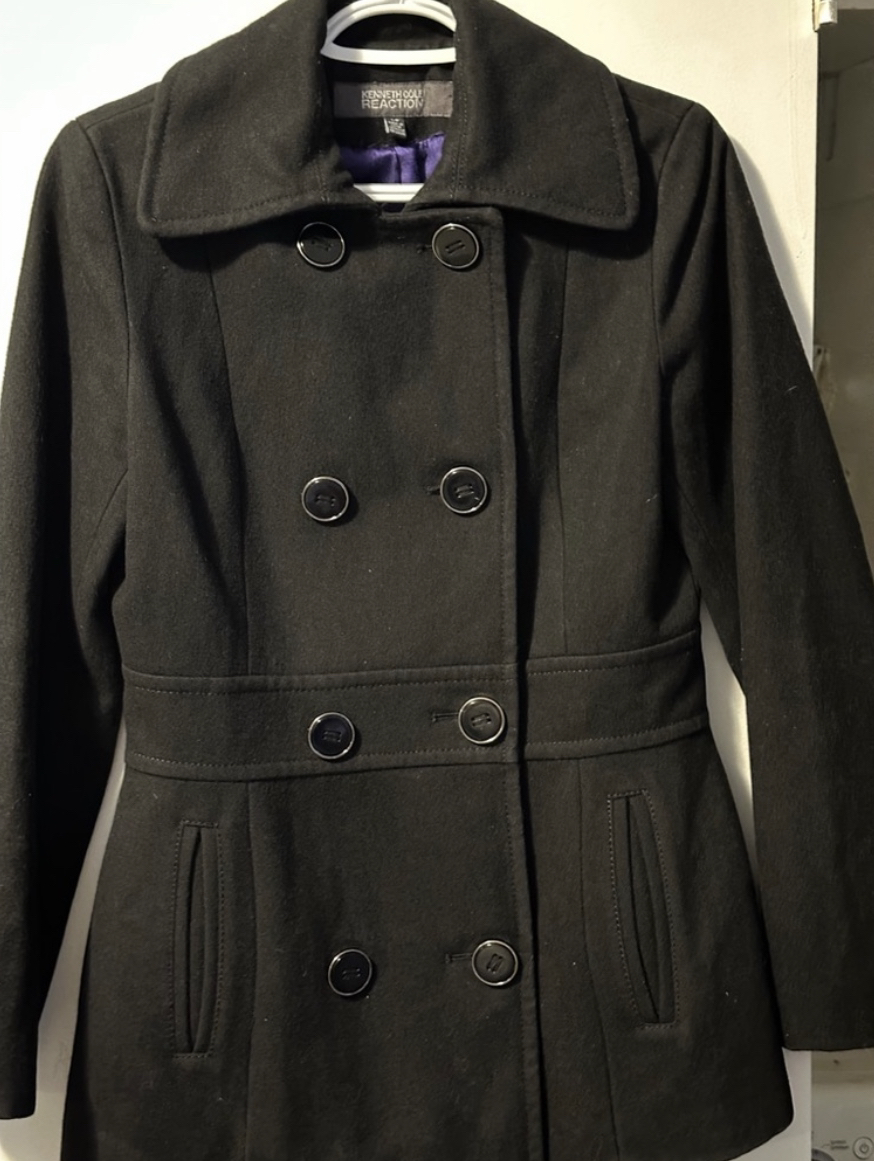 Kenneth Cole Black double breasted wool pea coat sz small image indicator(2)