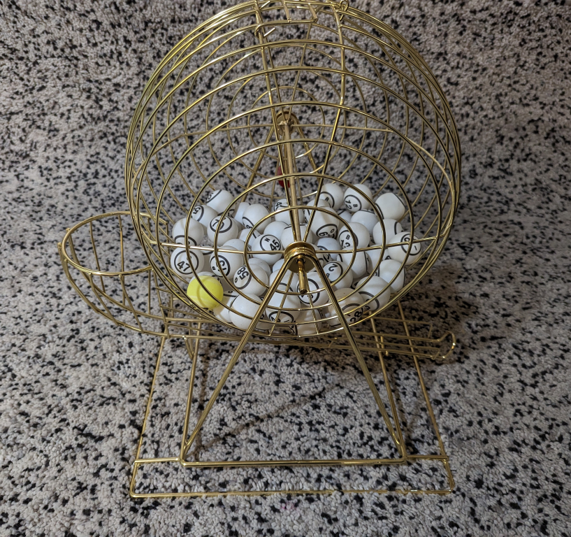 Large gold bingo cage and board