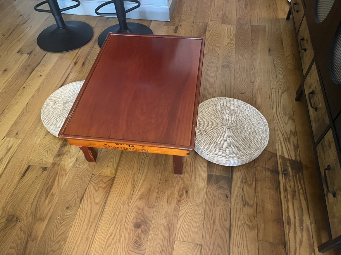 Folding Wooden Korean Tea Table and Cushions