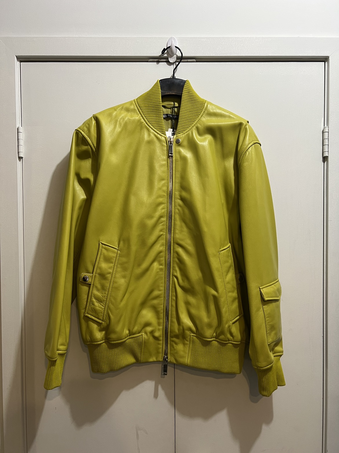 Zara Lime Green Genuine Sheep Leather Jacket image indicator(2)