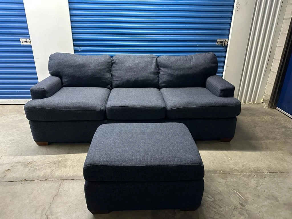 FREE DELIVERY 🚚💨 NAVY BLUE MODERN 3 SEATER SOFA/COUCH + OTTOMAN thumbnail