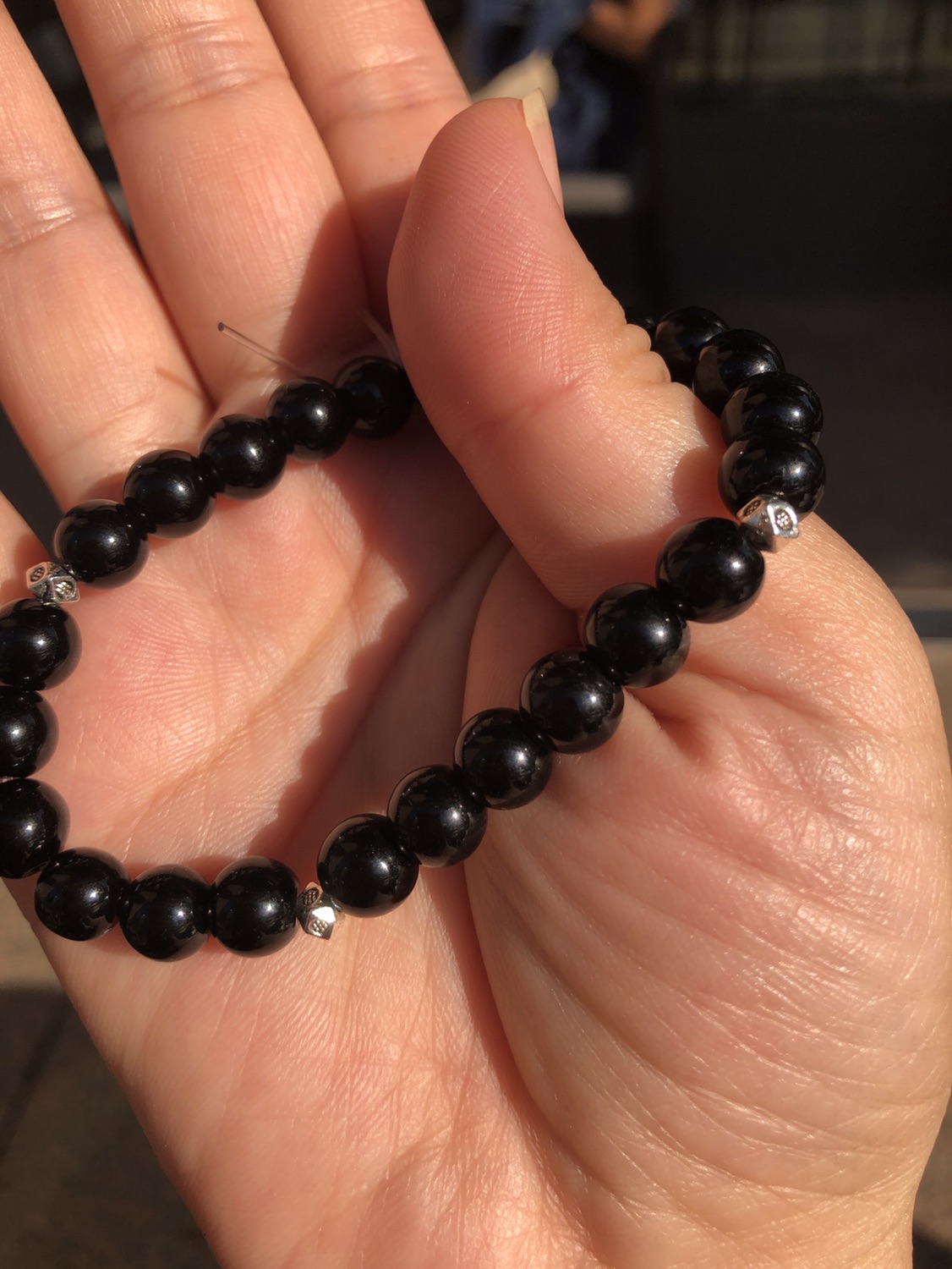 New Black homemade stone bead bracelet image indicator(2)