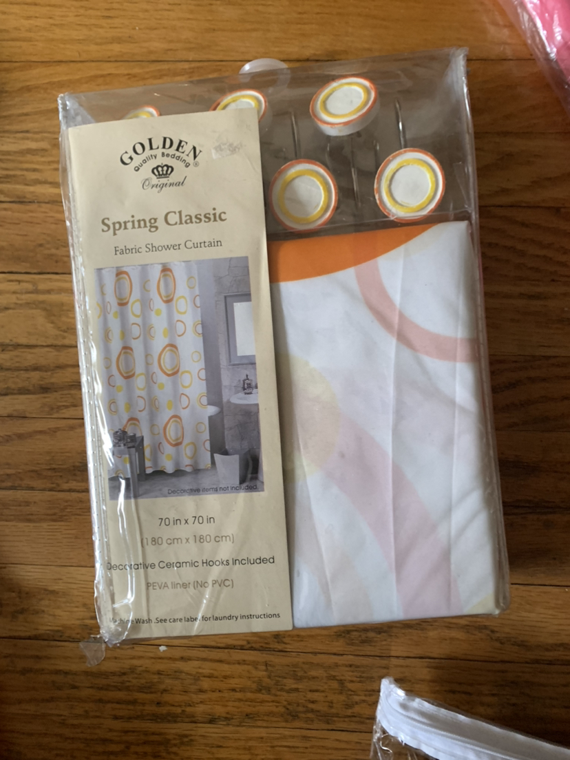 Shower curtain fabric material with matching hooks sale $20