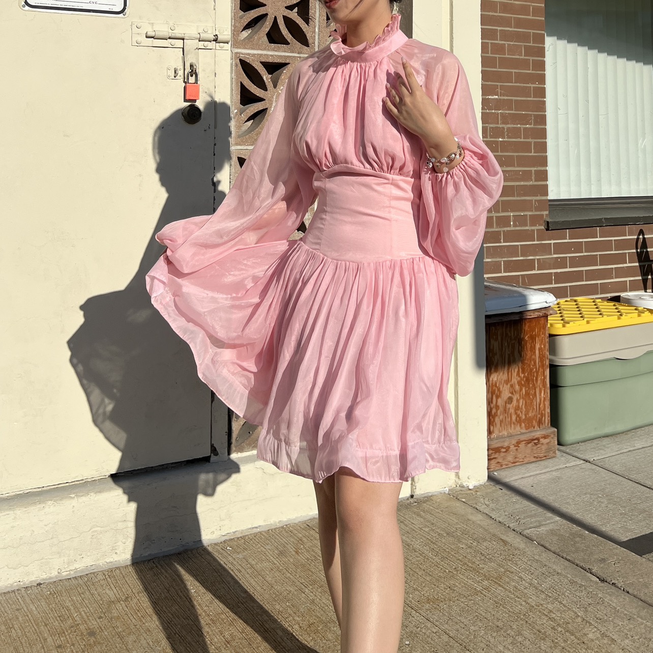 Pastel Pink High Neck Silk Organza Dress image indicator(4)