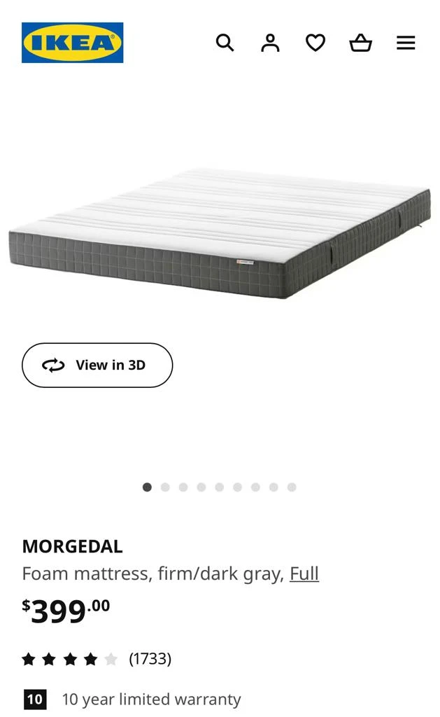IKEA Bed, Mattress and Pillow - photo 3