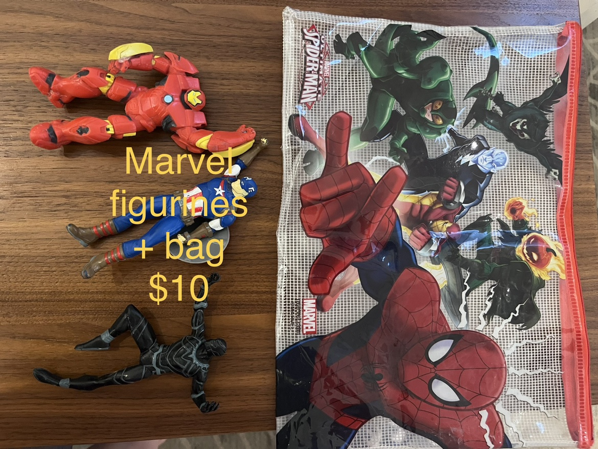 Marvel figurines and bag