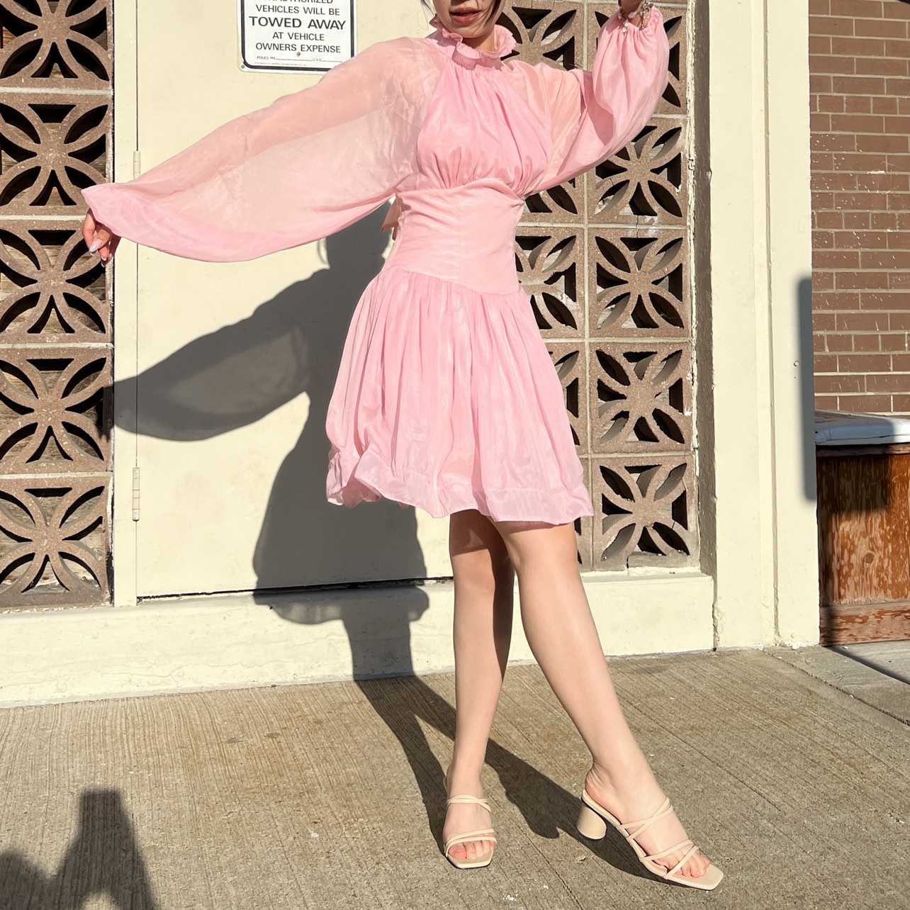 Pastel Pink High Neck Silk Organza Dress image indicator(3)