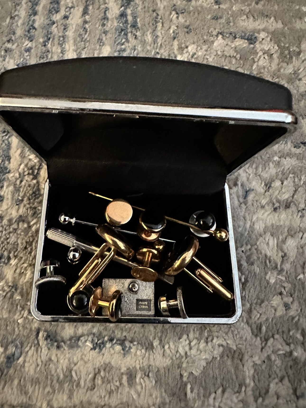 Box of misc cuff links and jewelry thumbnail