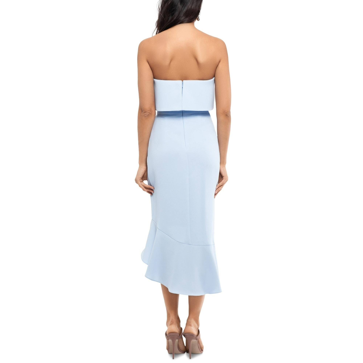 Xscape Womens Light Blue Ruffled Strapless Hi-Lo Dress sz 12 image indicator(2)