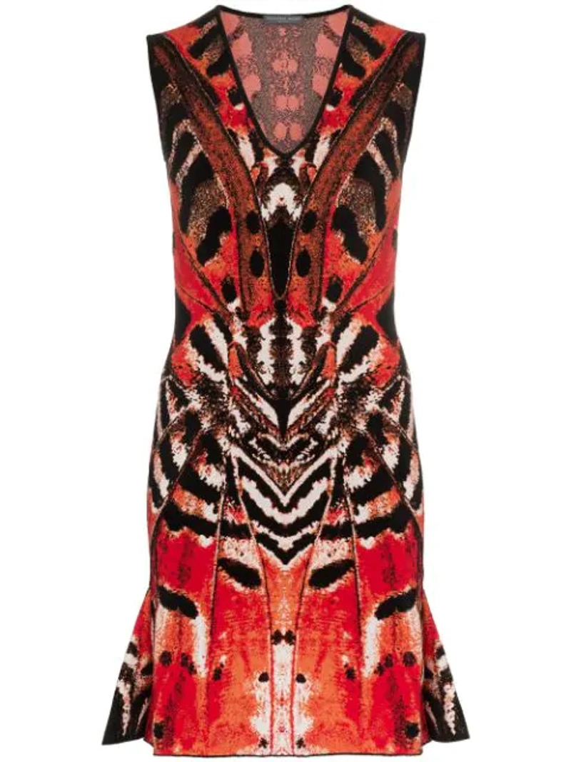 Alexander McQueen Butterfly Jacquard Red Dress image indicator(2)