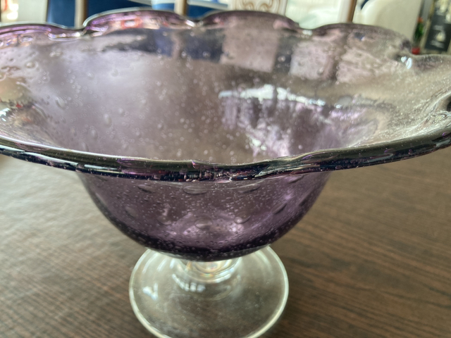 Purple stemmed glass bowl