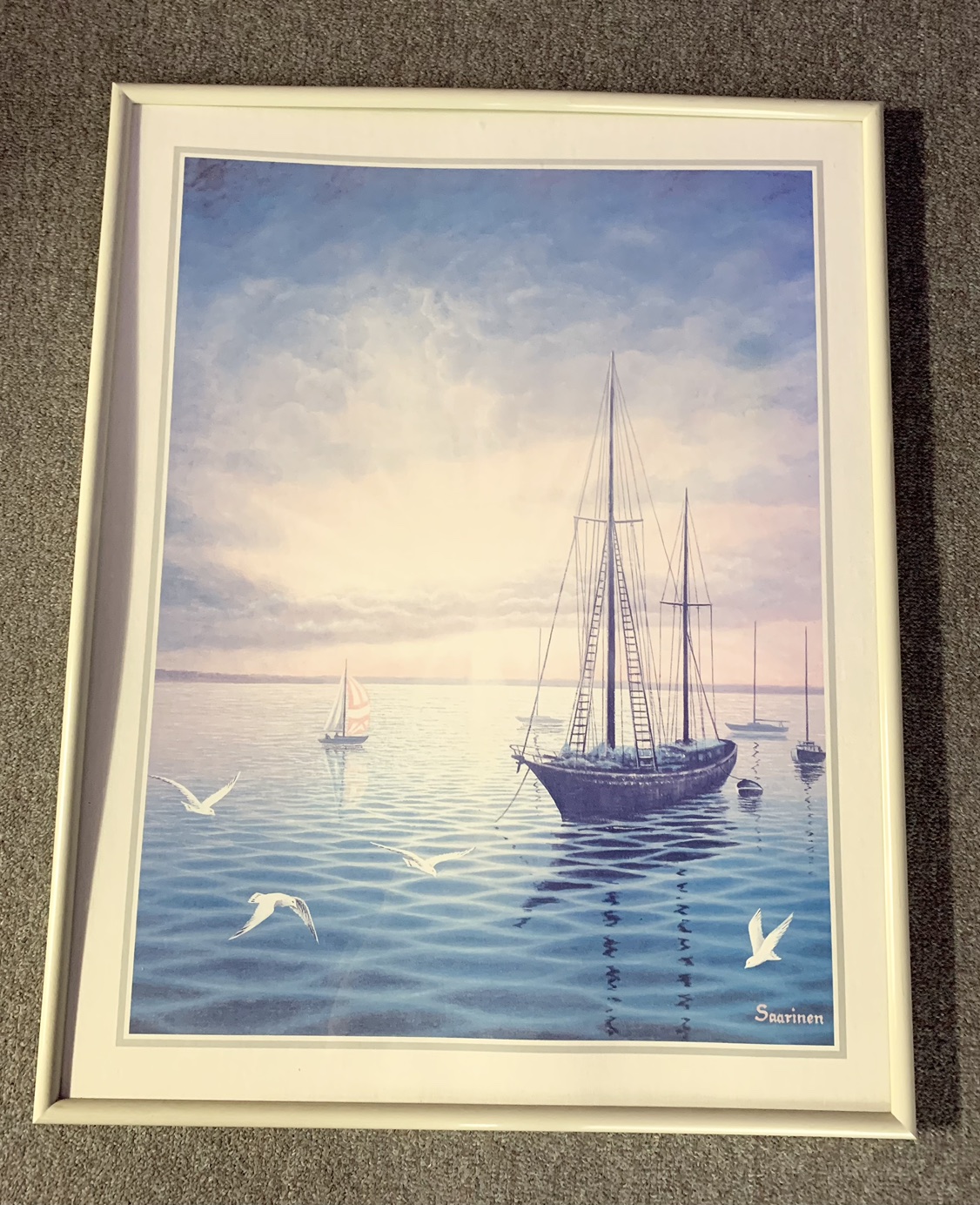 Seagull Sail Boat Ship Ocean Nautical Scenery Print - 22" x 28" thumbnail