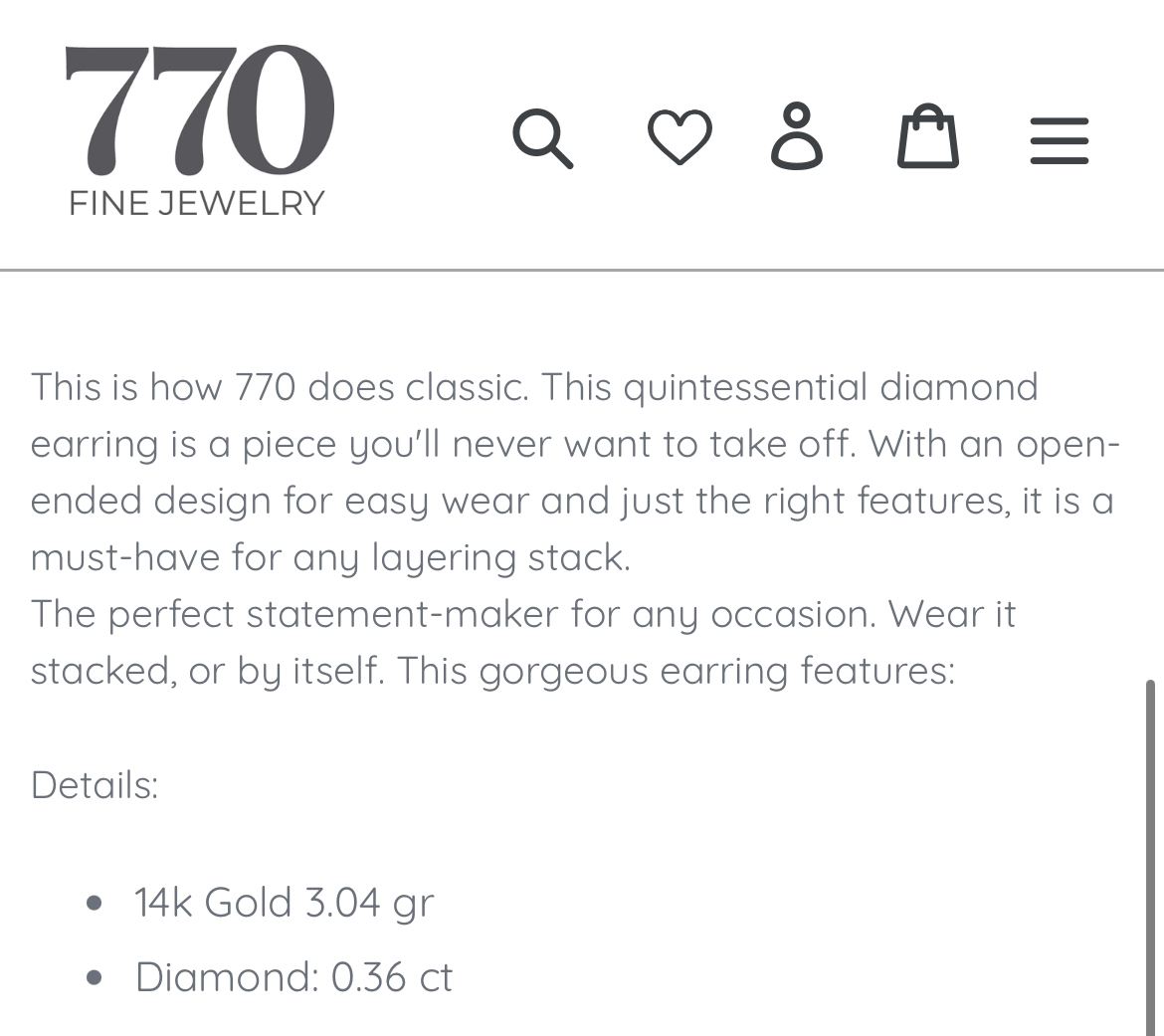 (770 FINE JEWELRY) Diamond 7 Claw Huggies 14K Earrings - photo 3