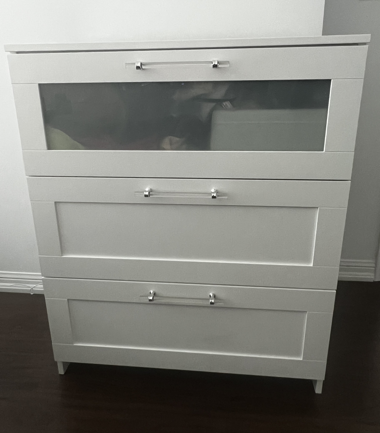 IKEA brimnes dresser with acrylic drawer pulls