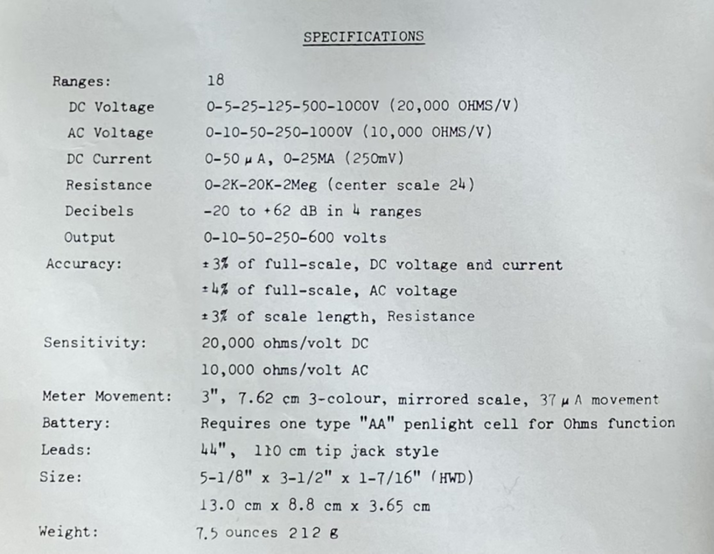 Multimeter, older analog model with original box and manual image indicator(3)