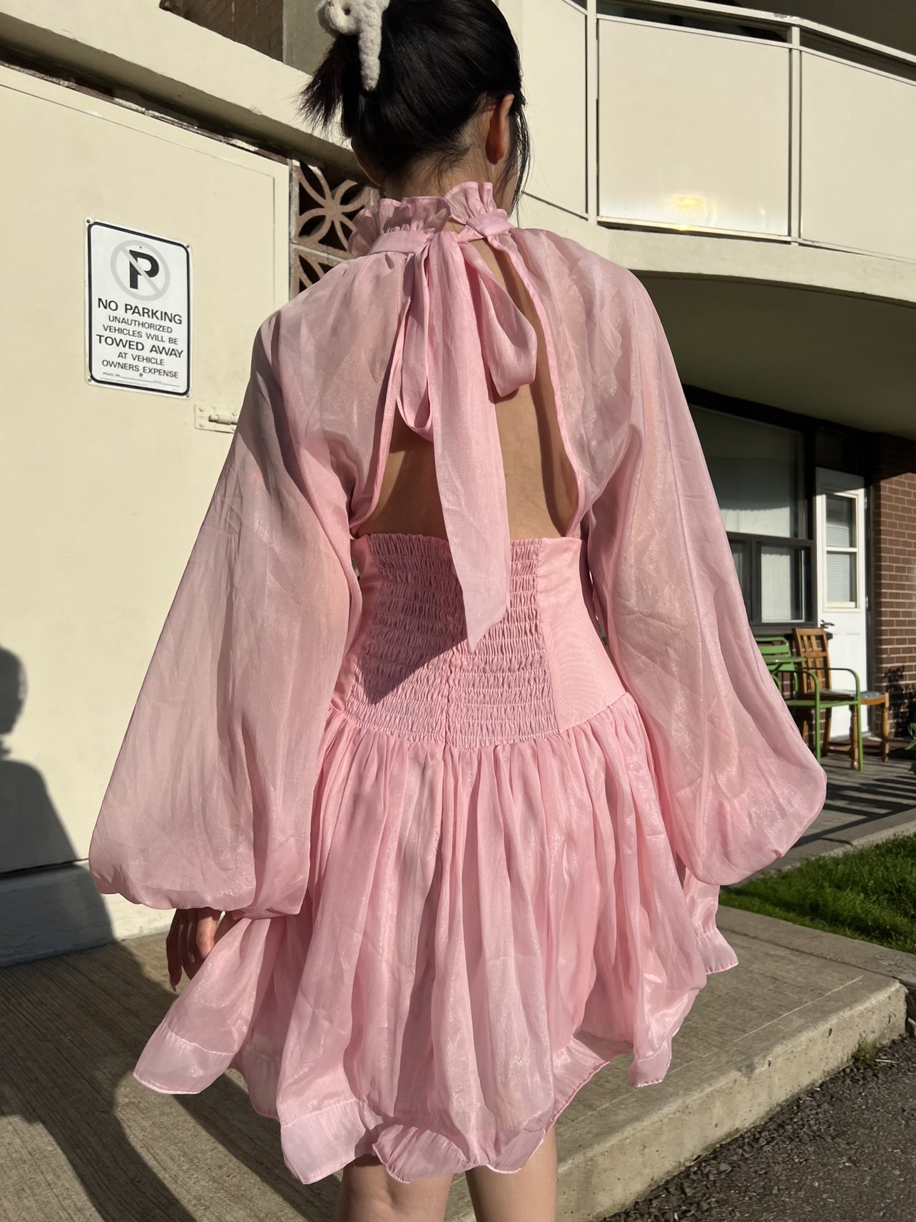 Pastel Pink High Neck Silk Organza Dress image indicator(6)