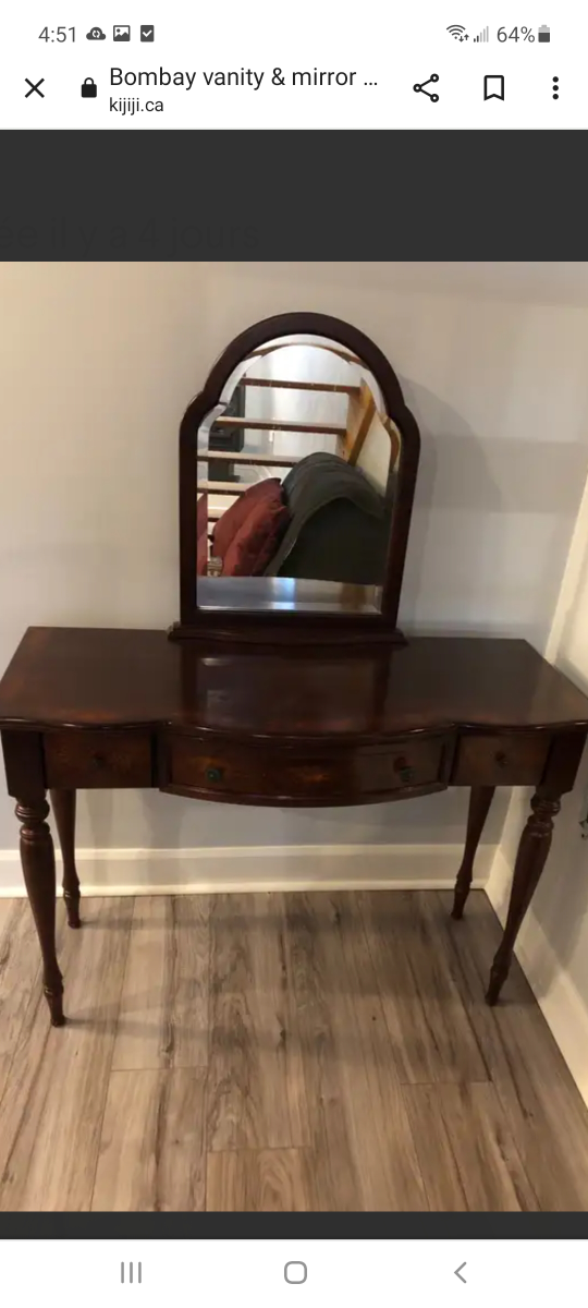 Vanity with mirror and chair