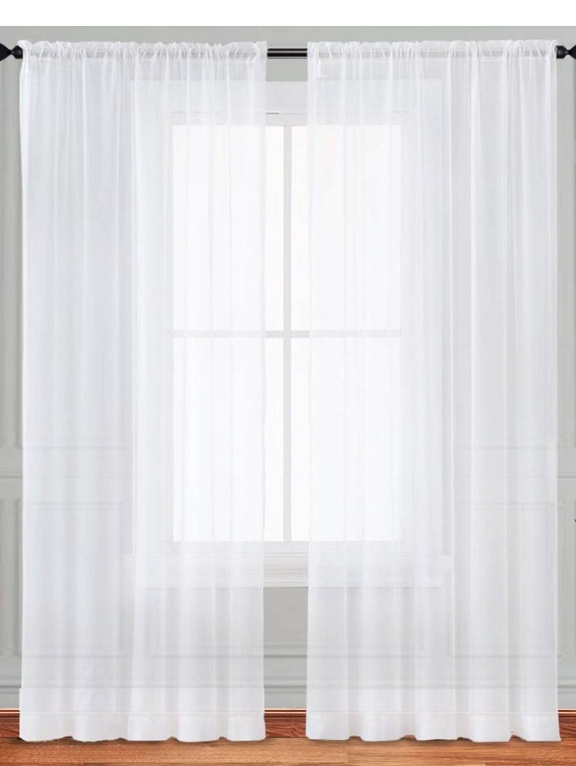 Rod Pocket White Sheer Window Curtains/Panels for sale