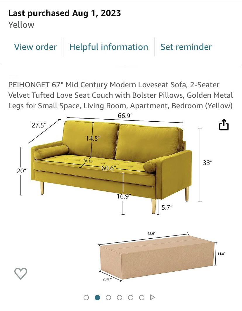 Modern yellow sofa comfortablely seats 3 new never used. - photo 2
