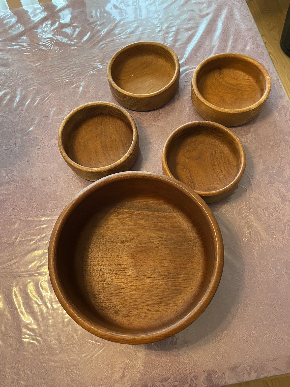 Vintage Teak wooden 5 piece salad bowl set thumbnail