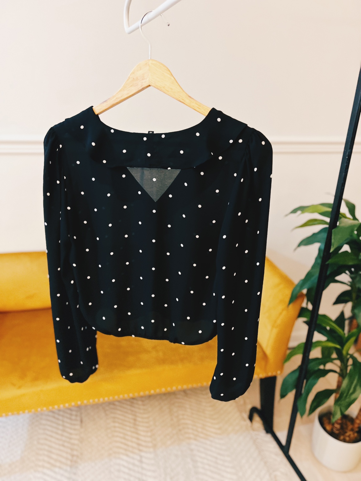 Black polka dot dress shirt